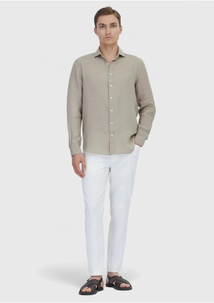 Vizon Düz Casual Fit Dokuma Casual %100 Keten Gömlek fiyatları