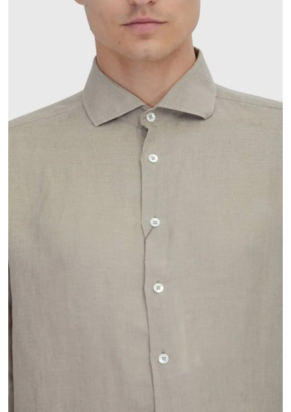Vizon Düz Casual Fit Dokuma Casual %100 Keten Gömlek fırsatları