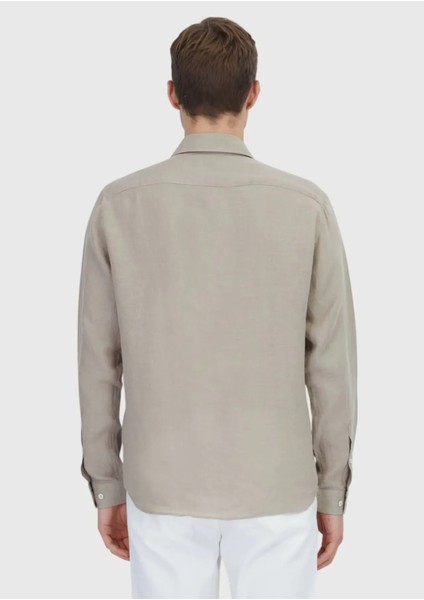 Vizon Düz Casual Fit Dokuma Casual %100 Keten Gömlek indirimleri