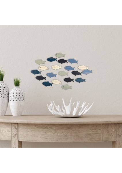 20 Parça Ahşap Balık Duvar Süsü Seti – Renkli Modern Deniz Temalı Dekoratif Aksesuar
