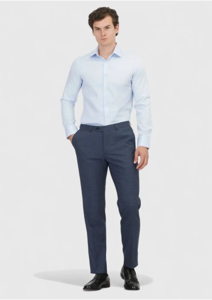 Açık Mavi Düz Slim Fit Dokuma Klasik %100 Pamuk Gömlek fiyatları
