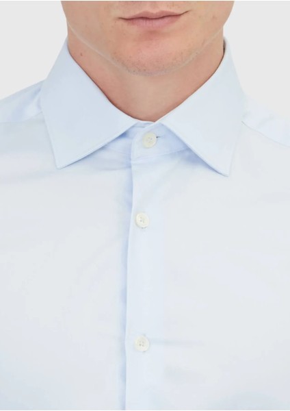 Açık Mavi Düz Slim Fit Dokuma Klasik %100 Pamuk Gömlek modelleri