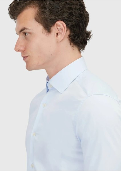 Açık Mavi Düz Slim Fit Dokuma Klasik %100 Pamuk Gömlek fırsatları