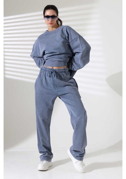 Kadın Soft Indigo Bisiklet Yaka Sweatshirt Eşofman Takımı MSC317 fiyatları