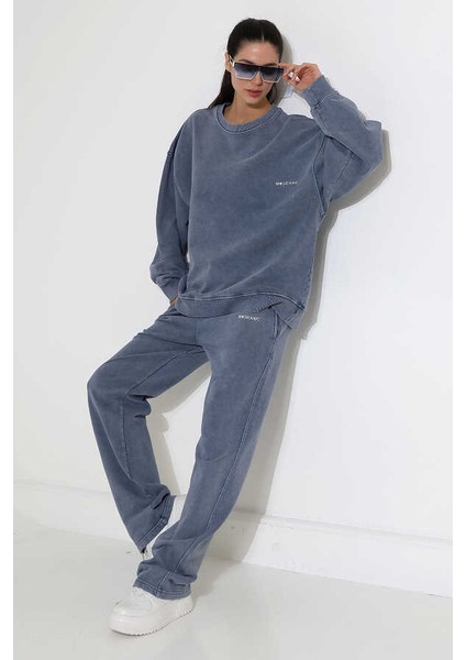 Kadın Soft Indigo Bisiklet Yaka Sweatshirt Eşofman Takımı MSC317 indirimleri