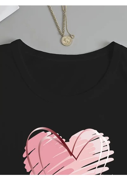 Kadın Uzun Kollu Bisiklet Yaka Kalp Desenli Viskon Bluz fırsatları