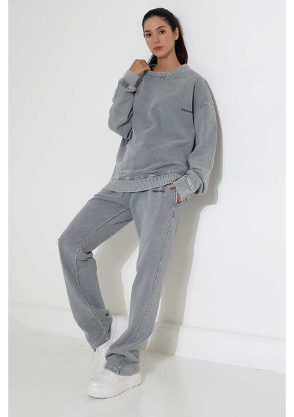 Kadın Soft Açık Gri Bisiklet Yaka Sweatshirt Eşofman Takımı MSC317 fiyatları