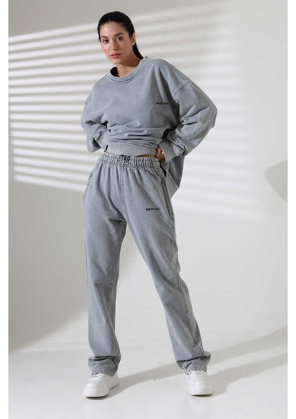 Kadın Soft Açık Gri Bisiklet Yaka Sweatshirt Eşofman Takımı MSC317 modelleri