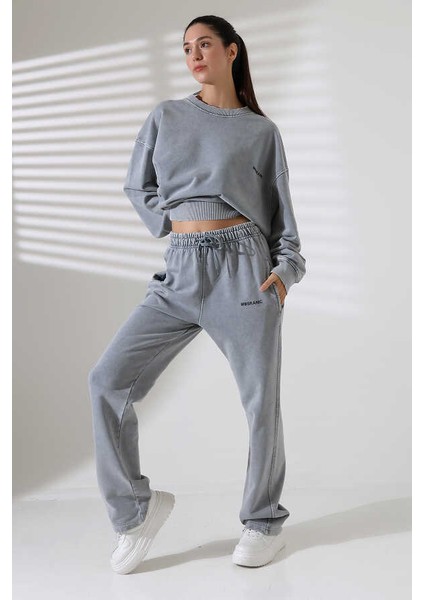 Kadın Soft Açık Gri Bisiklet Yaka Sweatshirt Eşofman Takımı MSC317 indirimleri