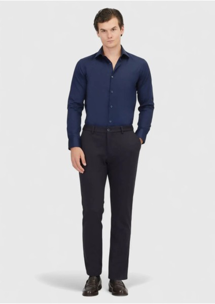 Lacivert Düz Slim Fit Dokuma Klasik %100 Pamuk Gömlek fiyatları