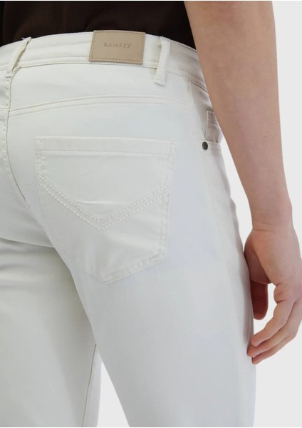 Ekru Düz Dokuma Slim Fit Casual Pamuk Karışımlı Pantolon fırsatları