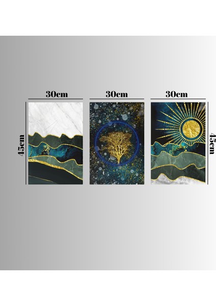 :temperli Cam Üçlü Set Tablo, Tablo, Üçlü Tablo, Uv Baskı, Cam Tablo, 3’lü Set, CUT004