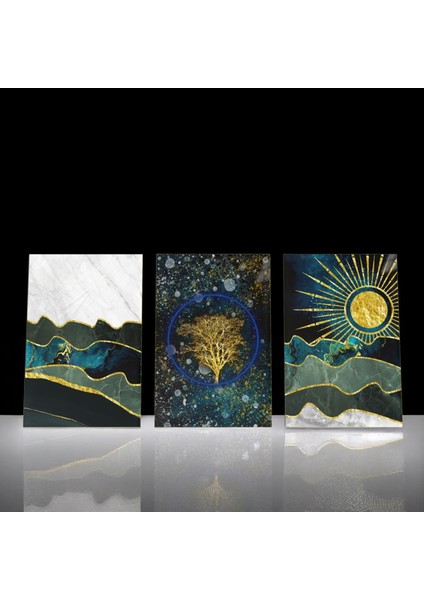 :temperli Cam Üçlü Set Tablo, Tablo, Üçlü Tablo, Uv Baskı, Cam Tablo, 3’lü Set, CUT004