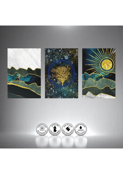 :temperli Cam Üçlü Set Tablo, Tablo, Üçlü Tablo, Uv Baskı, Cam Tablo, 3’lü Set, CUT004