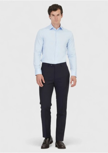 Koyu Mavi Düz Slim Fit Dokuma Klasik %100 Pamuk Gömlek fiyatları