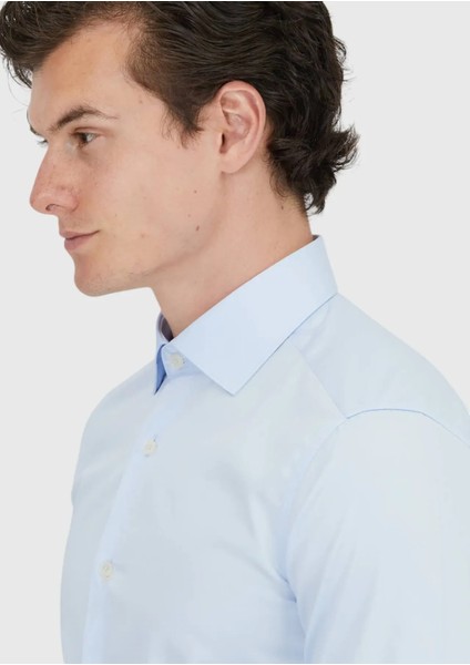 Koyu Mavi Düz Slim Fit Dokuma Klasik %100 Pamuk Gömlek modelleri