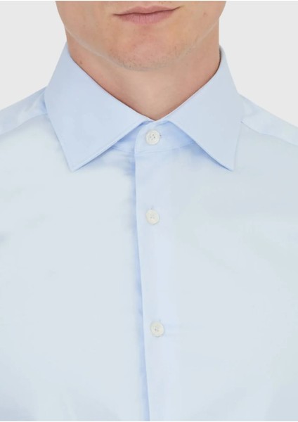 Koyu Mavi Düz Slim Fit Dokuma Klasik %100 Pamuk Gömlek fırsatları