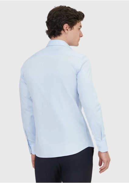 Koyu Mavi Düz Slim Fit Dokuma Klasik %100 Pamuk Gömlek indirimleri