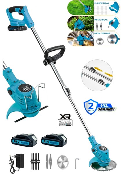 Şarjlı Çim Biçme Makinesi Tırpan Uzatma Kollu Teleskopik Çim Çalı Ot Biçme