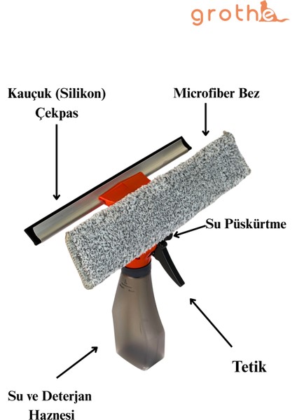 Spreyli Camsil Çekpas Deterjan Su Hazneli Silikonlu Çekçek Microfiber Araba Cam Ayna Temizleyici fırsatları