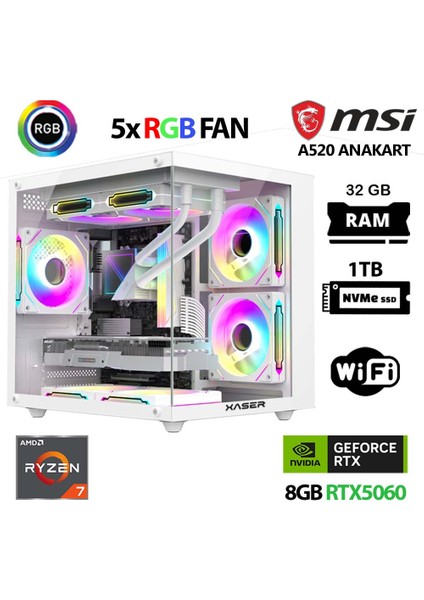 Sword X60 Mini Ryzen 7 5700X 32GB Ram 1tb M.2 Nvme SSD 8gb RTX5060 Masaüstü Oyuncu Bilgisayarı