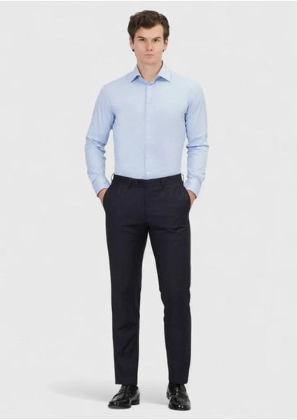 Mavi Düz Regular Fit Dokuma Klasik Pamuk Karışımlı Gömlek fiyatları