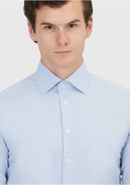 Mavi Düz Regular Fit Dokuma Klasik Pamuk Karışımlı Gömlek modelleri