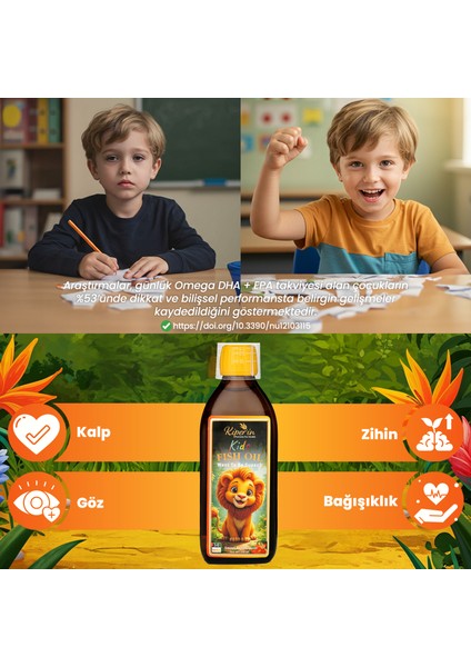 Kids Fish Oil | Çocuk Özel | Yüksek Balık Yağı: 1800, Omega 3:1206MG, EPA:180MG, DHA:900MG | 150ML fiyatları