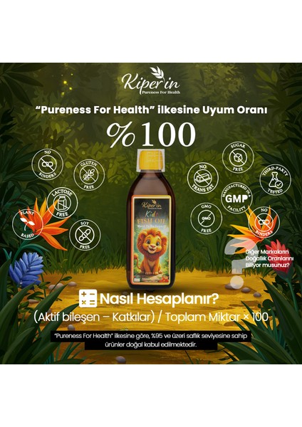 Kids Fish Oil | Çocuk Özel | Yüksek Balık Yağı: 1800, Omega 3:1206MG, EPA:180MG, DHA:900MG | 150ML