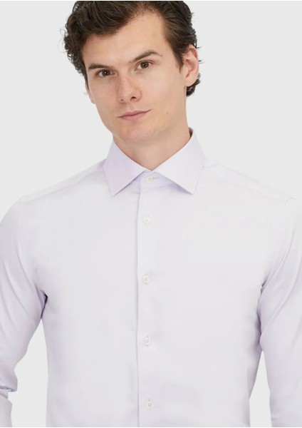 Lila Düz Slim Fit Dokuma Klasik %100 Pamuk Gömlek modelleri
