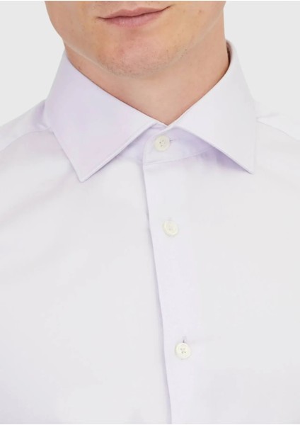 Lila Düz Slim Fit Dokuma Klasik %100 Pamuk Gömlek fırsatları