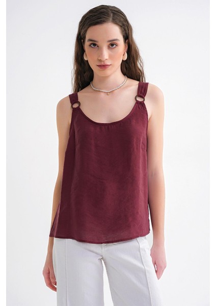 4666 Kadın Toka Detaylı Modal Bluz Bordo fırsatları