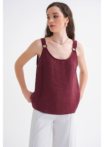 4666 Kadın Toka Detaylı Modal Bluz Bordo indirimleri