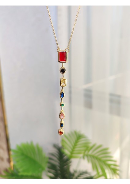 Kadın Çelik Renkli Zirkon Taşlı Y Kolye fiyatları