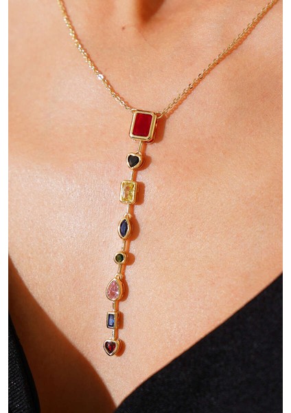 Kadın Çelik Renkli Zirkon Taşlı Y Kolye fırsatları