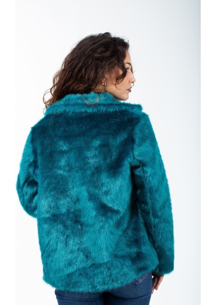 Petrol Mavisi Ingiliz Yaka Kürk Mont Ceket fırsatları