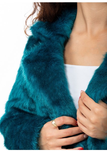 Petrol Mavisi Ingiliz Yaka Kürk Mont Ceket indirimleri