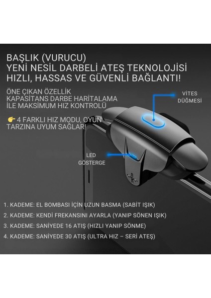 Profesyonel Yüksek Hassasiyetli 2 Adet Şarjlı Telefon Tetik Mobil Oyun Tetik Aparatı 4 Buton Nişan ve Tetik Tuşu fırsatları