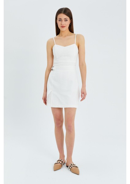 4564 Kadın Gipe Detaylı Askılı Keten Bluz Ekru fiyatları