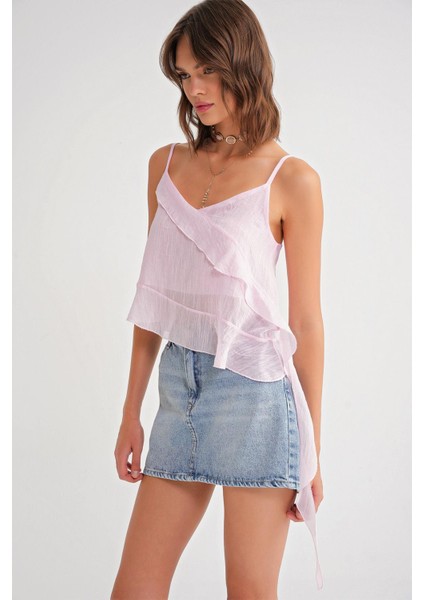 4736 Kadın Fırfırlı Askılı Bluz Pembe fiyatları