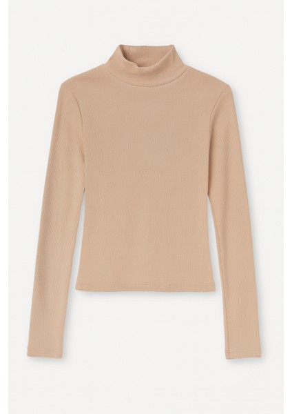 4145 Kadın Dik Yaka Basic Body Bluz Bej