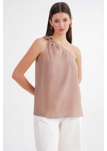 4665 Kadın Tek Omuz Askılı Bluz Toprak