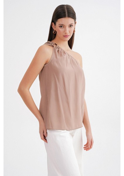 4665 Kadın Tek Omuz Askılı Bluz Toprak fırsatları