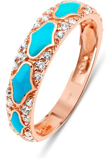 14 Ayar Altın Mavi Mineli ve Desenli Yüzük modelleri