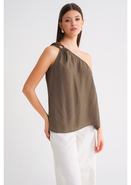 4665 Kadın Tek Omuz Askılı Bluz Haki