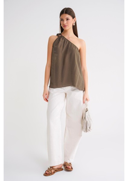 4665 Kadın Tek Omuz Askılı Bluz Haki fiyatları