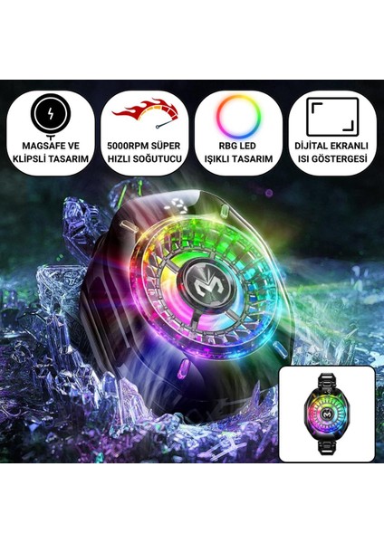 Gösteregeli 5000 Rpm Turbo Fan Işıklı Klipsli Buz Etkili Telefon Soğutucu Radyatör Tüm Telefonlara Uyumlu