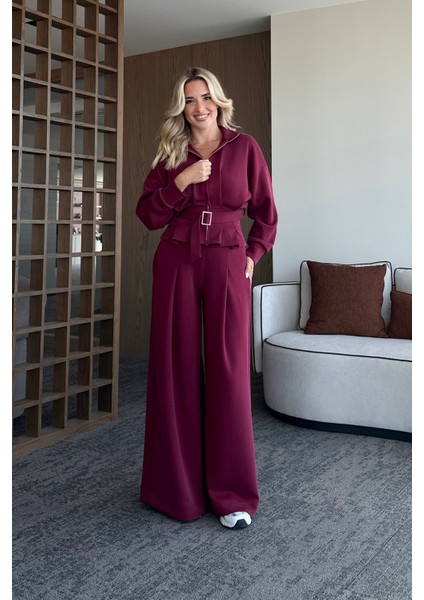 Bordo Bel Kemerli Pantolon Pensli Takım - 7278 fiyatları