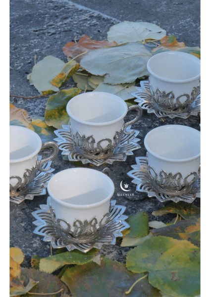 Beyaz Renkli Gümüş Desenli 6 Kişilik Zemzem Takımı