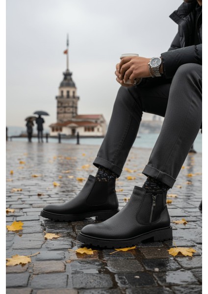 Luxor Hakiki Deri Fermuarlı Erkek Kışlık Bot